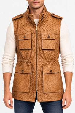 Giorgio's of Palm Beach Mens Vest 52 Brown Genuine Ostrich Leather Safari Jacket
